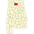 Harta statului Alabama indicând comitatul Morgan