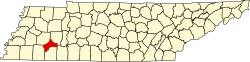 Hartă a statului Tennessee indicând comitatul Chester