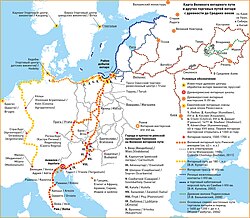 Mapa con a ruta de l'ambre, una d'as mas antigas rutas comercials conoixidas.