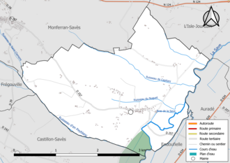 Carte en couleur présentant le réseau hydrographique de la commune