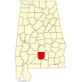 Harta statului Alabama indicând comitatul Butler