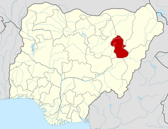 Harta statului Gombe în cadrul Nigeriei