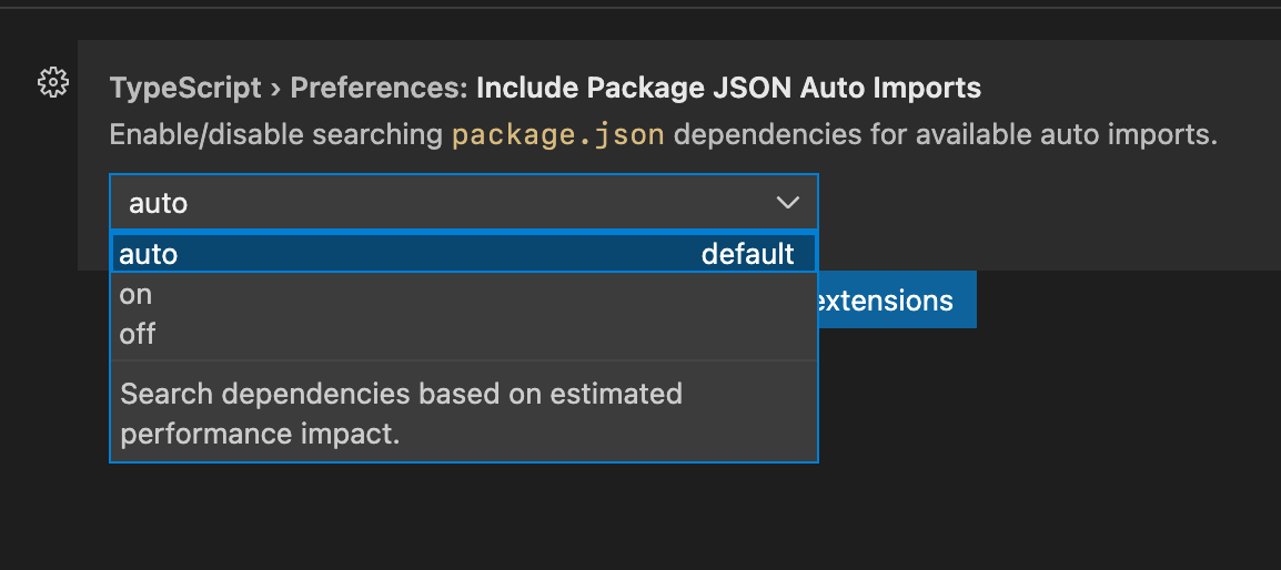 VS Code preference TypeScript - Preferences: Include Package JSON Auto Imports
