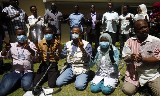 Demonstration of journalists in Khartoum March 2016 ASHRAF SHAZLYAF/AFP