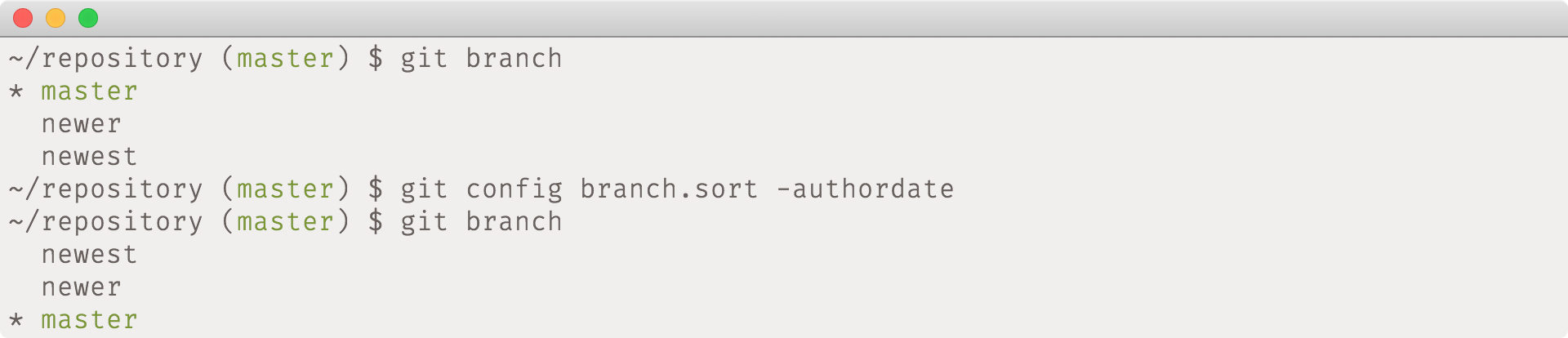 git branch --sort example
