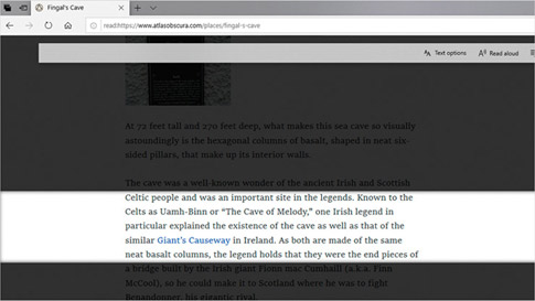 Microsoft Edge browser showing only a few lines of text on a page with Line Focus
