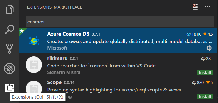 Select Cosmos DB extension