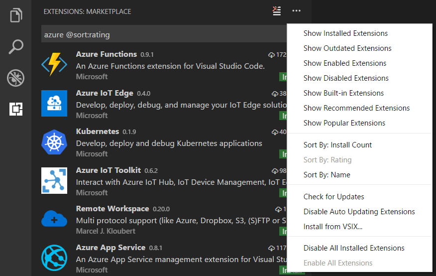 popular Azure extensions