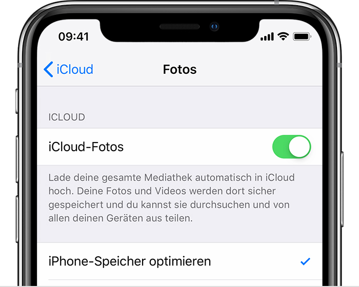 iPhone, auf dem iCloud-Fotos aktiviert ist