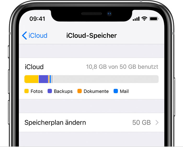 iPhone, auf dem iCloud-Speicher zu sehen ist