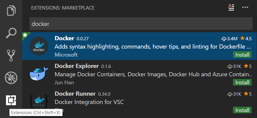 Select Docker extension