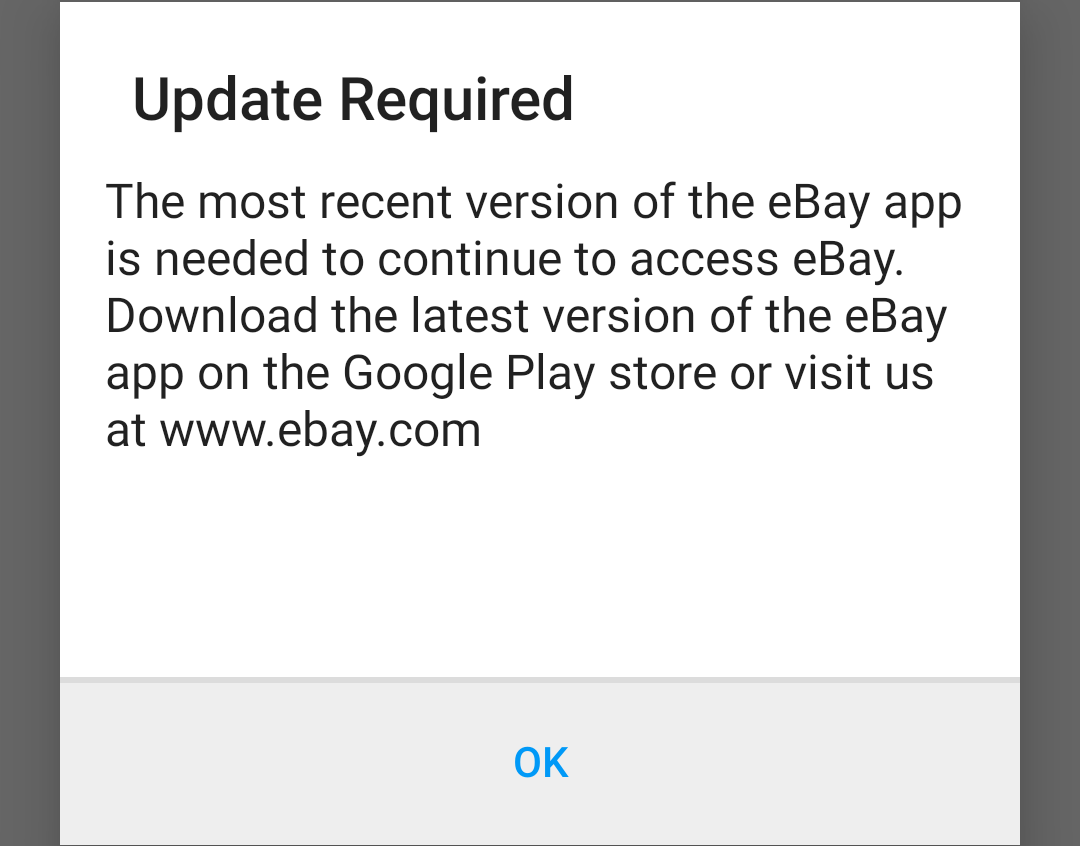 Screenshot eBay Update Required