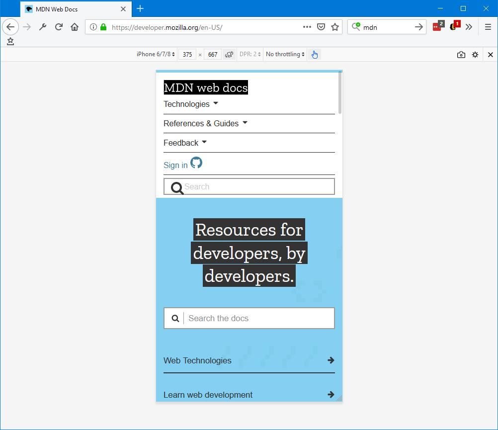 Responsive Design mode in Firefox 57.