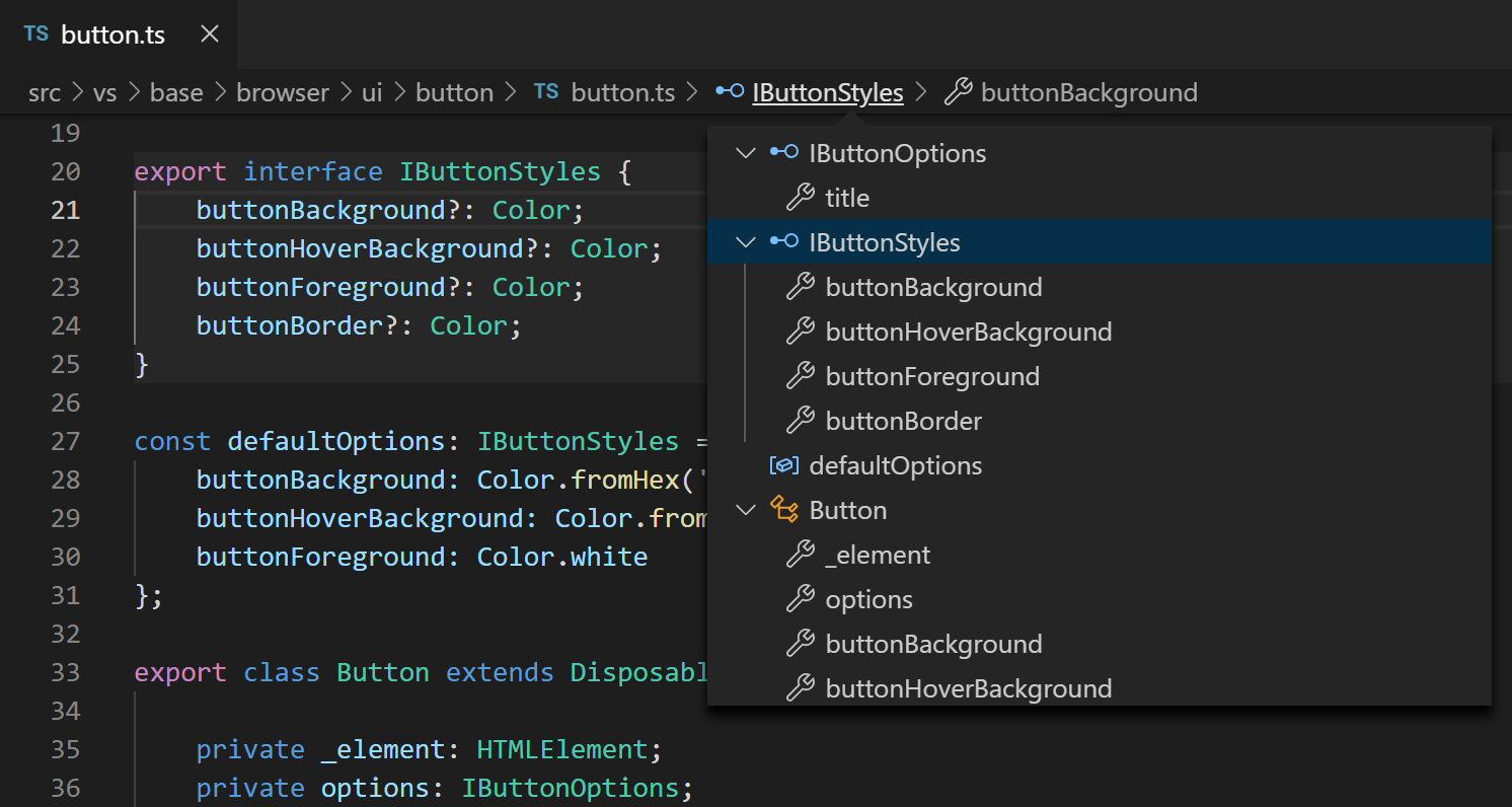 breadcrumb symbol dropdown