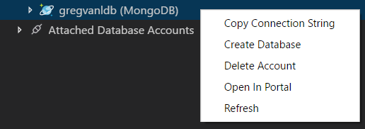 Cosmos DB content menu