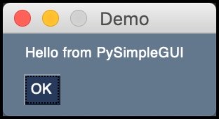 Hello World in PySimpleGUI