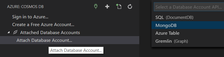 attach database account drop-down