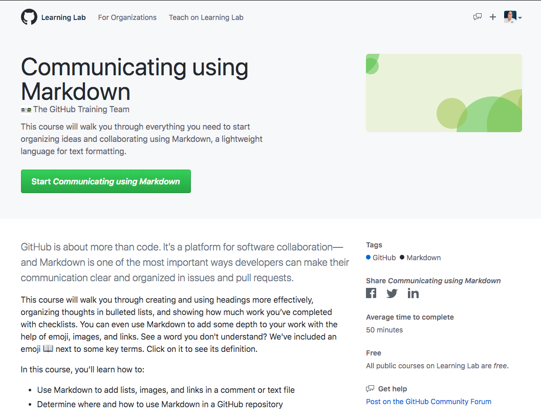 screenshot of a course, with a button titled "start"