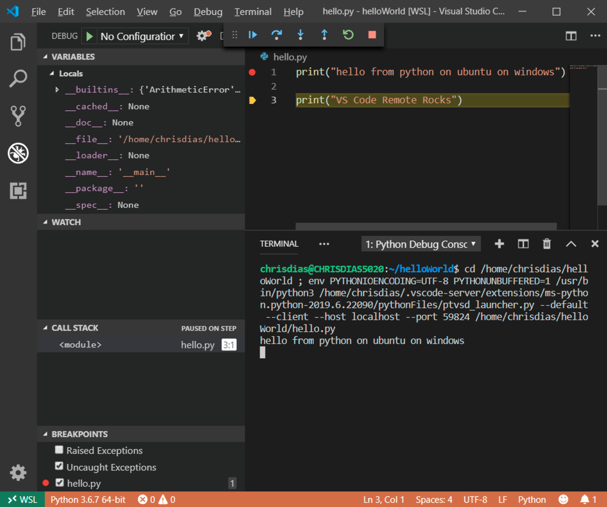 VS Code debug view