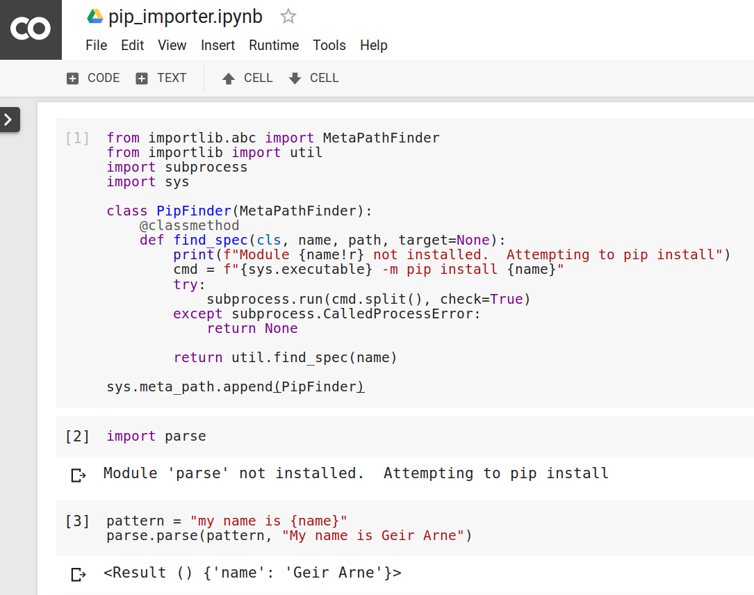 Automatically installing packages inside Google Colab