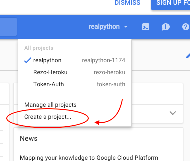 Google Dev Console: create project