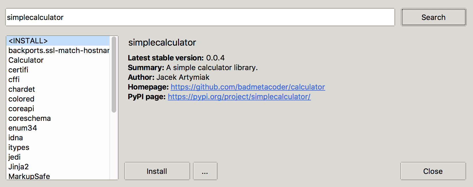 Installed simplecalculator package
