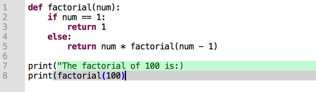 syntax errors for factorial function