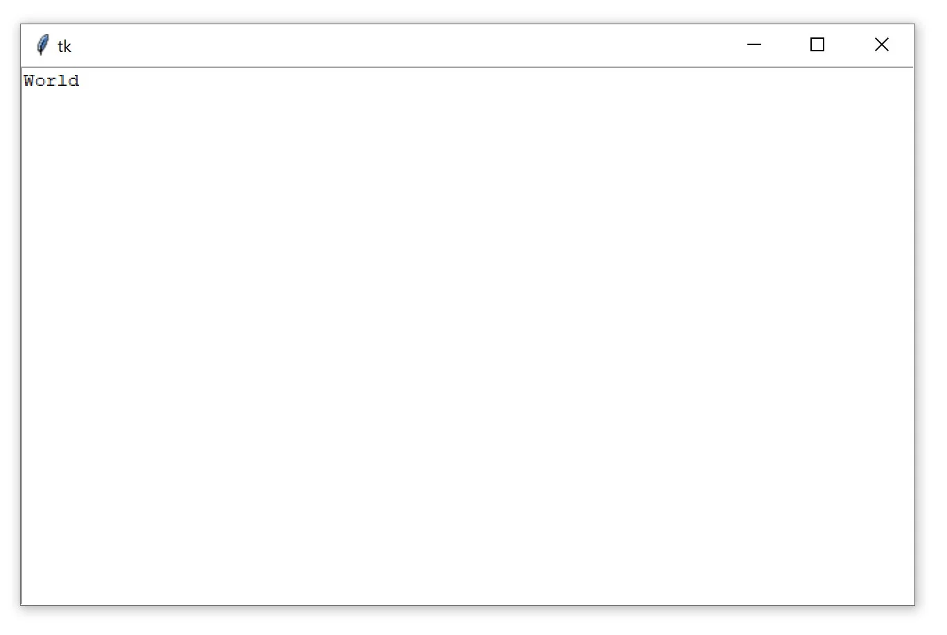 A Tkinter window containing a Text Box widget with the text "World"