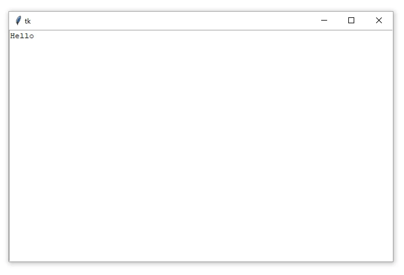 A Tkinter window containing a Text Box widget with the text "Hello"