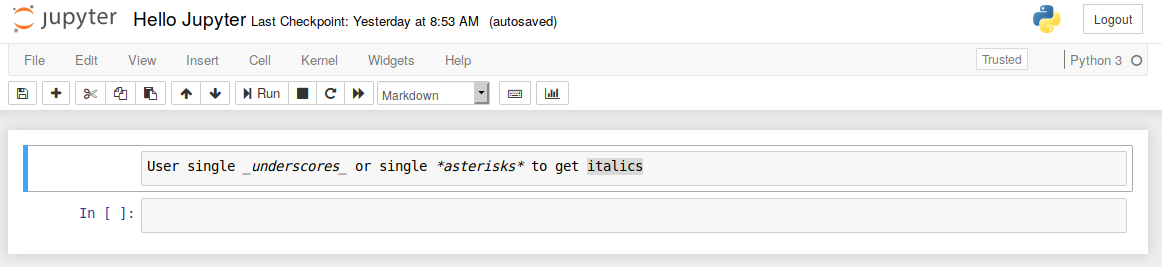 Italicized Text in Jupyter Notebook