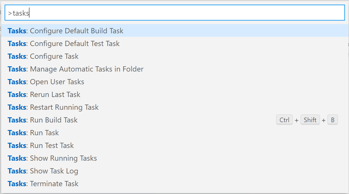 tasks in command palette