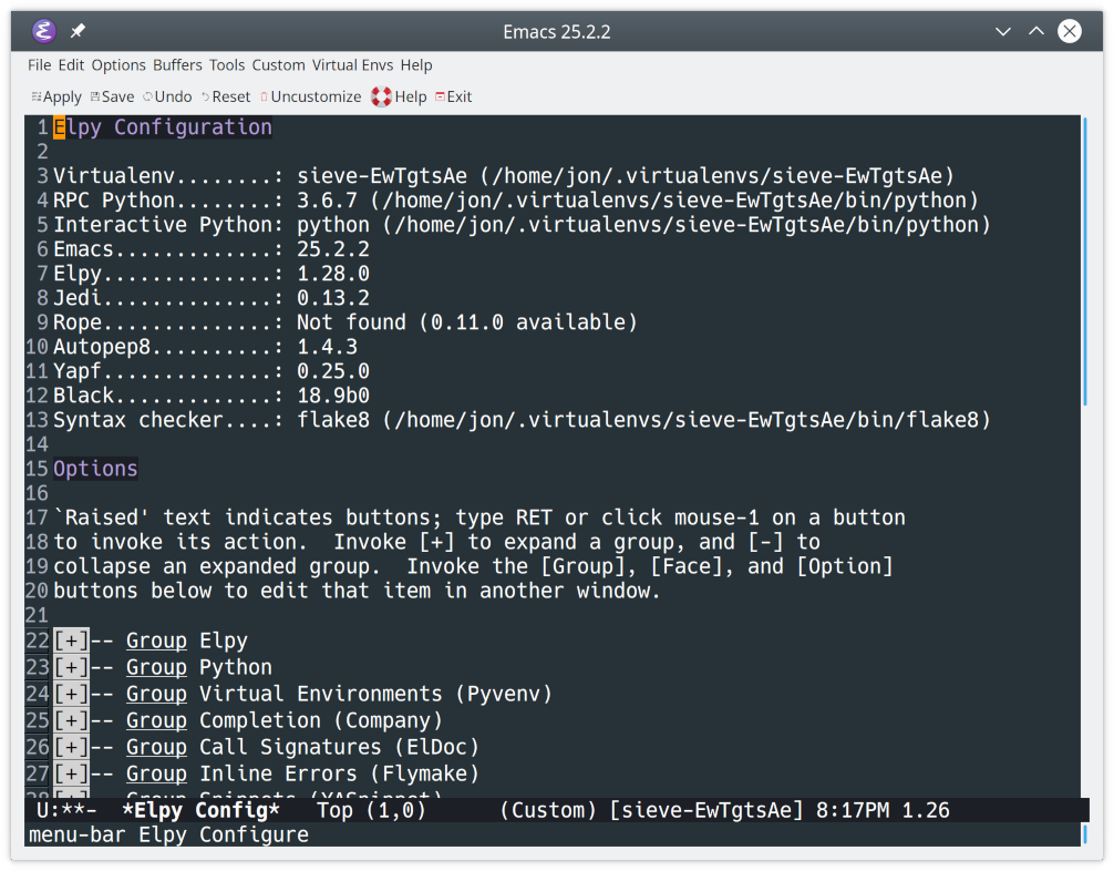 Configuring elpy in Emacs