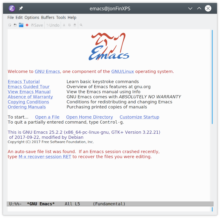 Emacs when it first runs