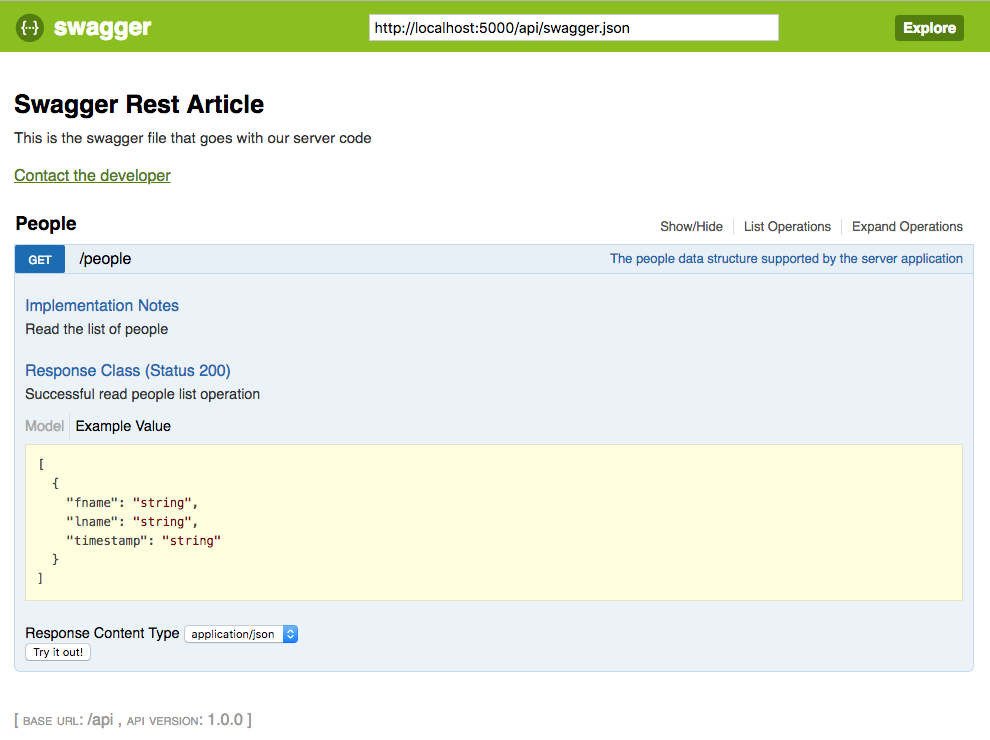 Swagger UI Interface expanded 1