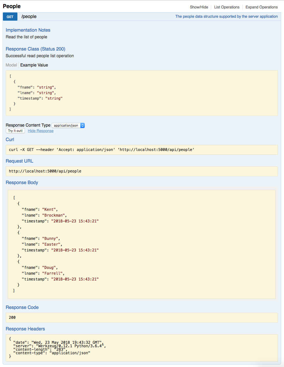 Swagger UI Interface expanded 2