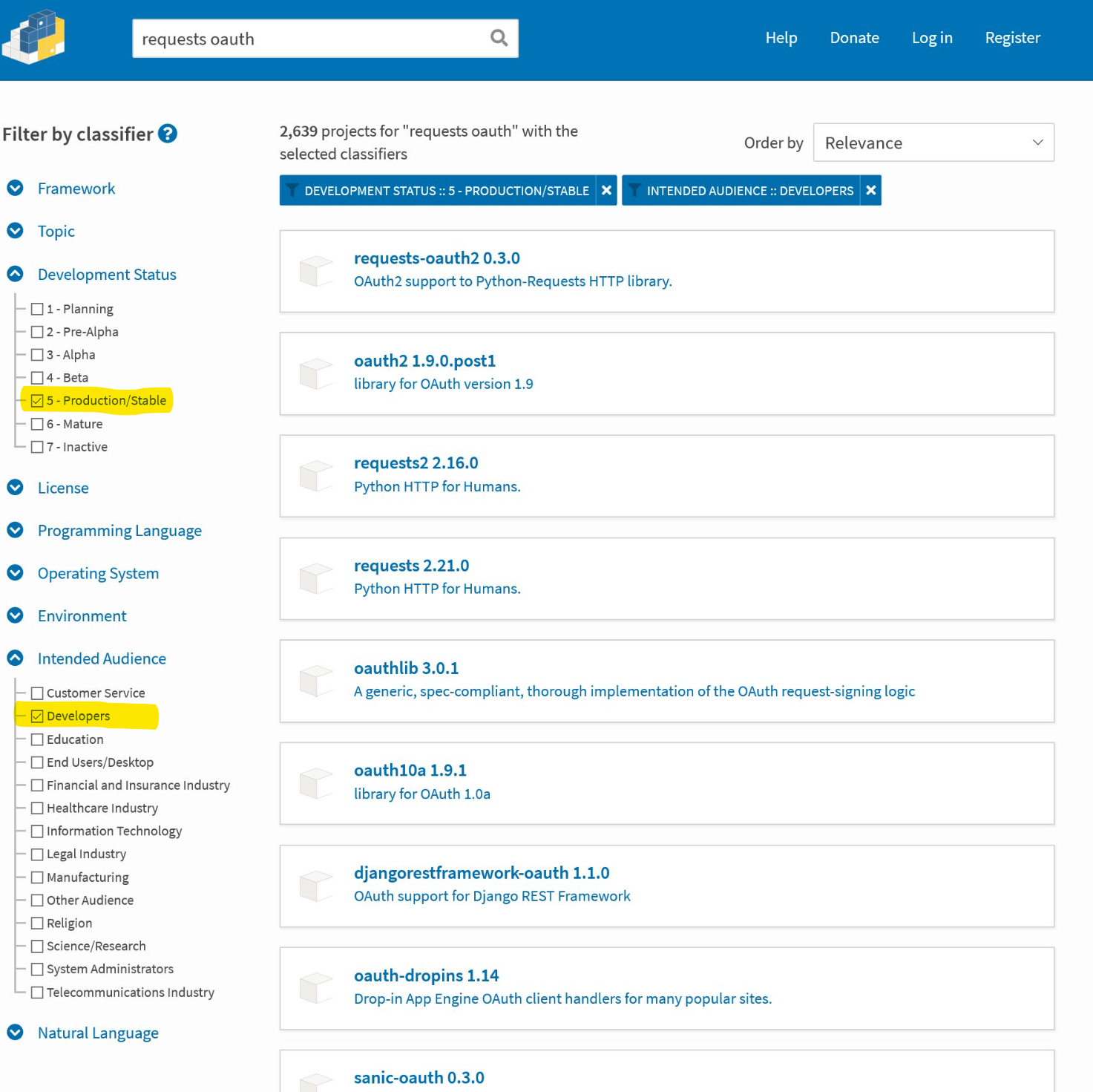 PyPi Search Results for Requests OAuth