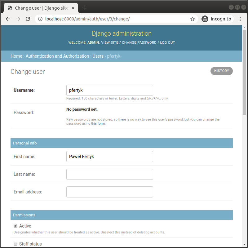 GitHub user created automatically in the Django application