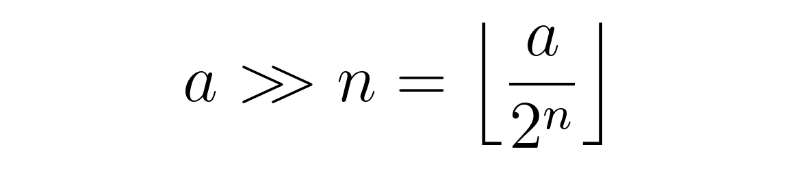 The arithmetic formula for the right shift operator