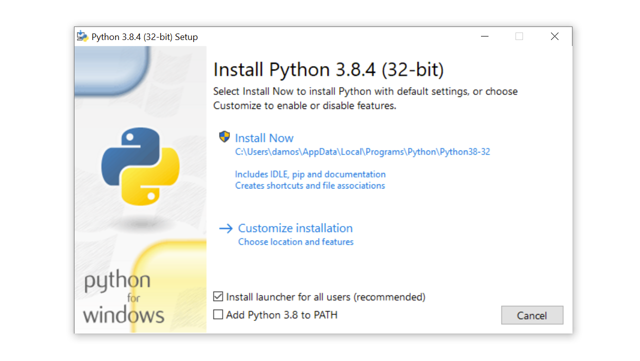 Windows installation dialog