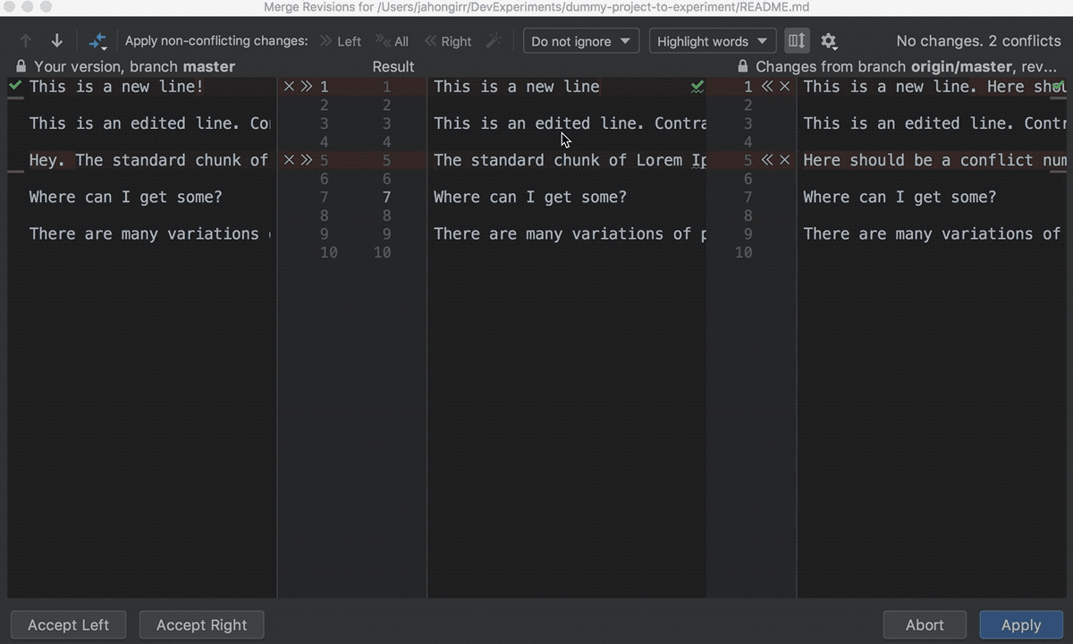 Resolving Conflicts in PyCharm