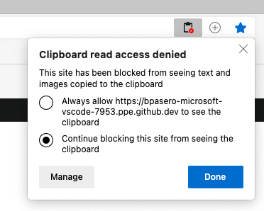 Allow clipboard access in browser