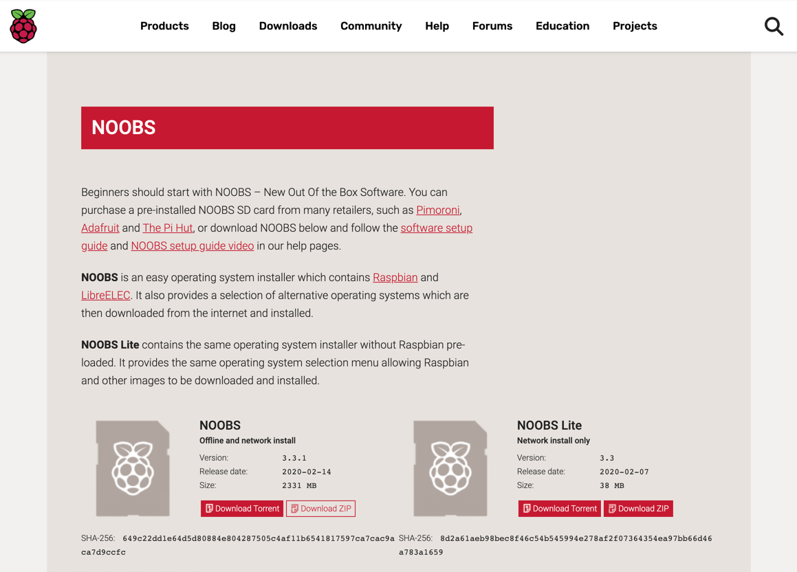 NOOBS Download Page