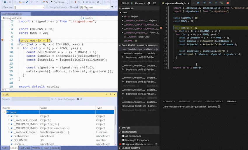 Animated gif of 2 people collaboratively debugging an app from their own tools.