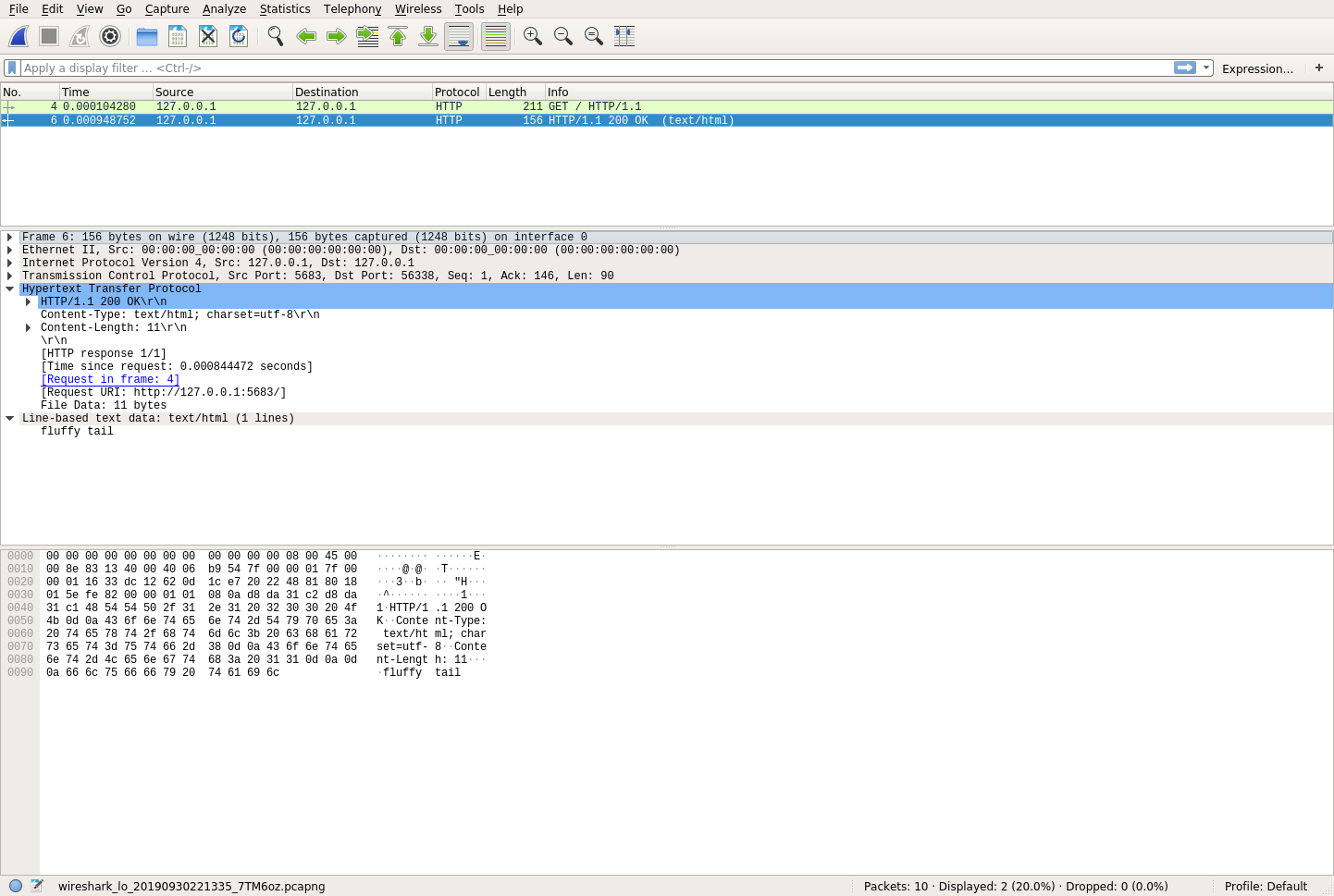 wireshark with HTTP response expanded