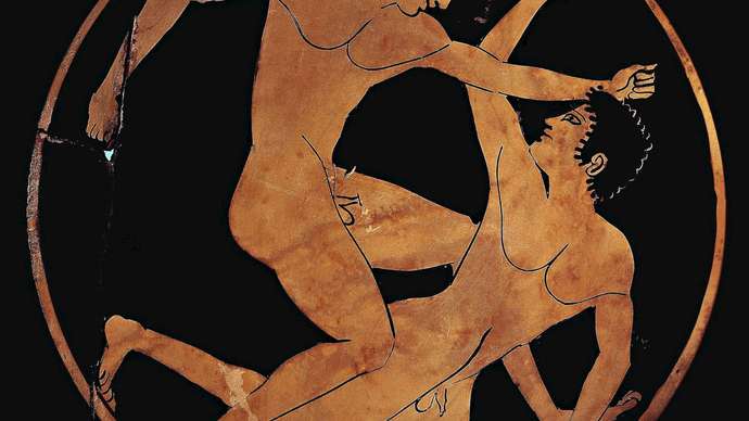 wrestlers on an ancient Greek cup