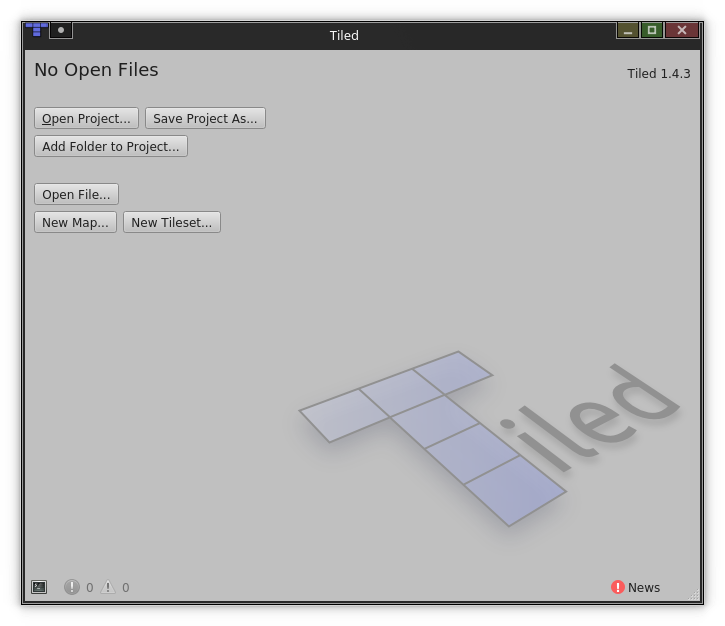 Tiled, the platformer editor, on first start
