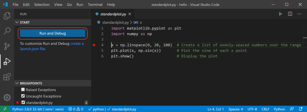 Run the debugger