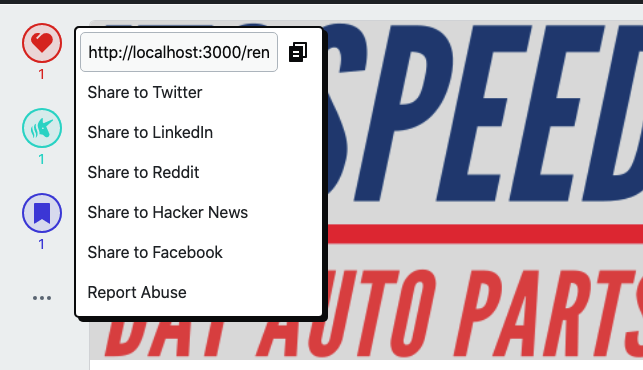 screenshot of the menu which includes the URL in a input field and a clipboard icon