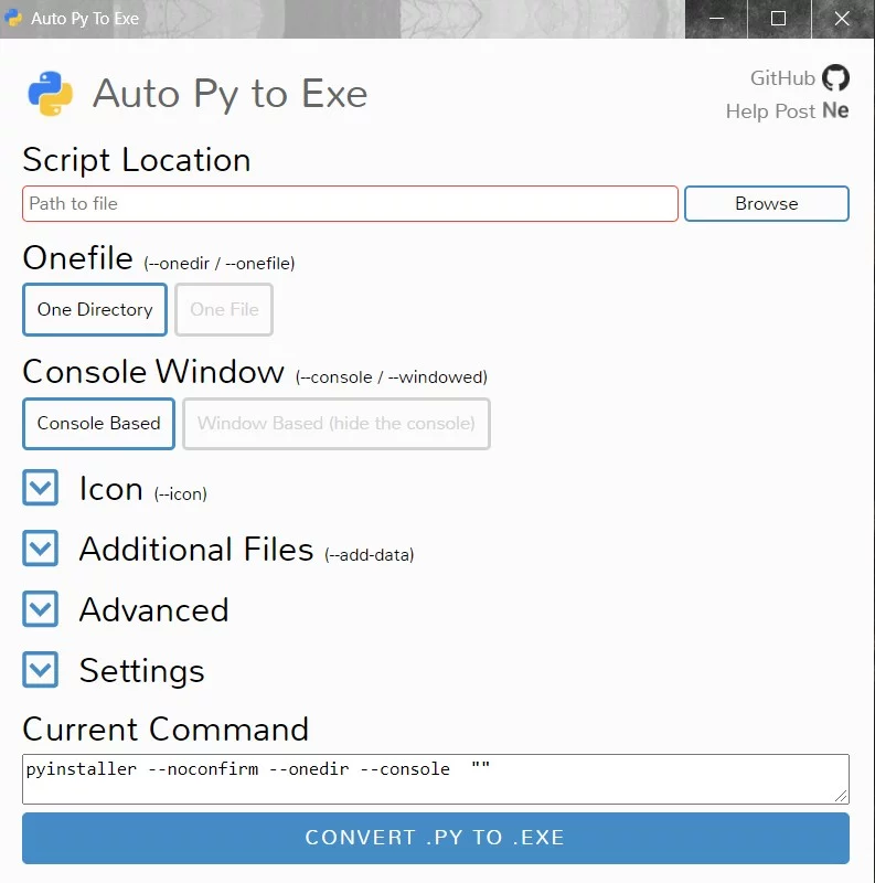 AutoPyToExe Window