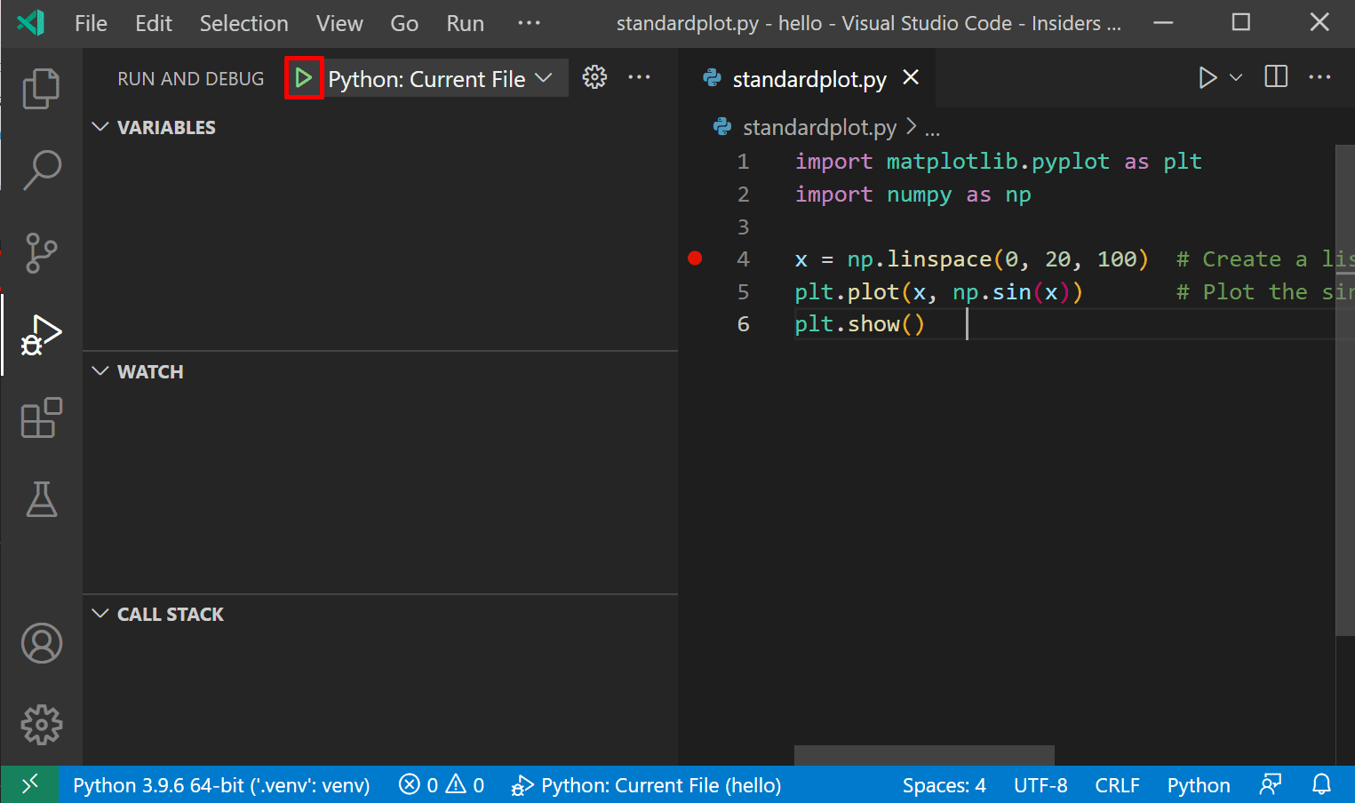 Start debugging